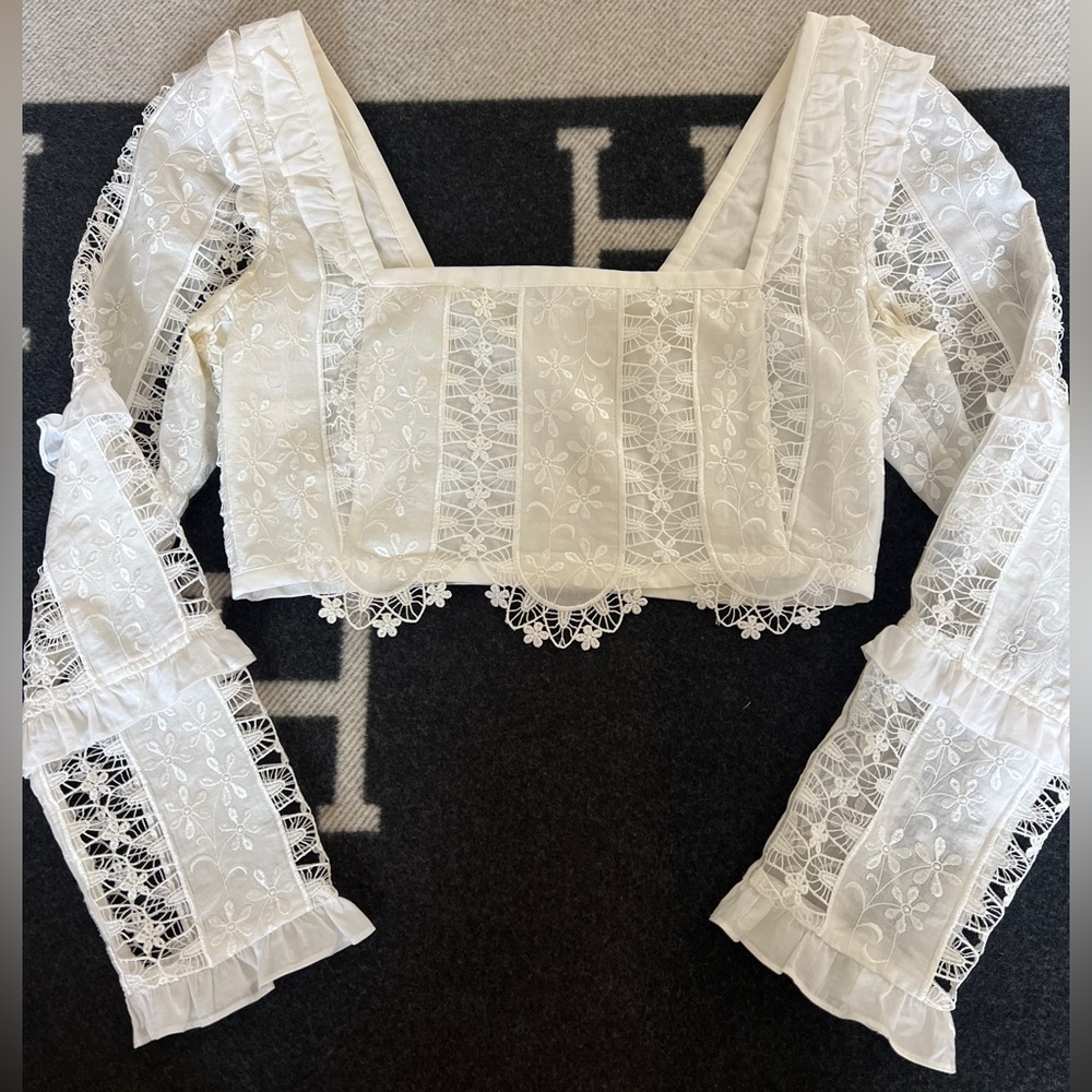 For Love and Lemons White lace top long sleeves